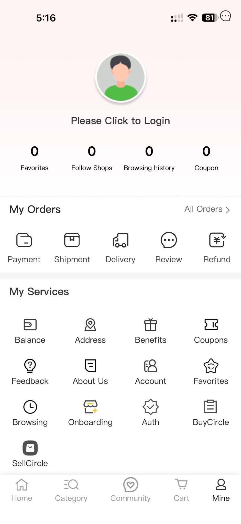 Kimi Mall order and account page